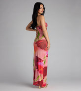 Feelin' Bold Floral Mesh Strapless Maxi Dress